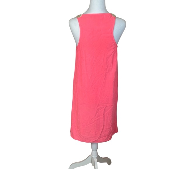 Lilly Pulitzer Neon Coral Pink Sun Ray Babydoll Dress Gold Crochet Party‎ Small - Picture 4 of 9